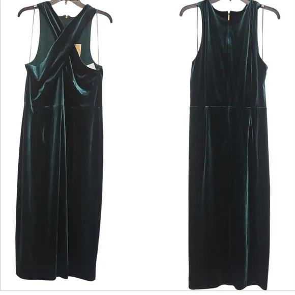 MICHAEL Michael Kors Emerald Green Velvet Twist Neck Midi Dress NWT XL - Picture 4 of 11